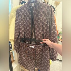 Celine Denim Jacket AND skirt - burgandy color